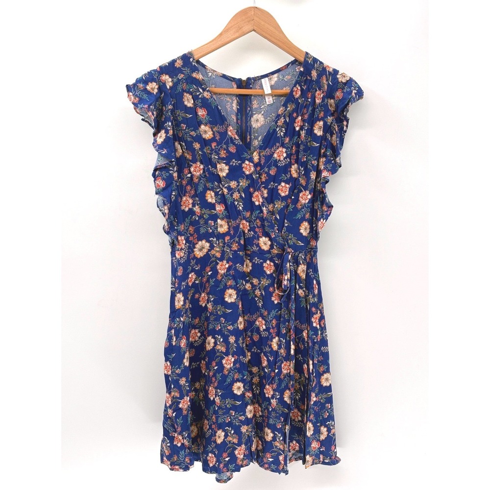 Xhilaration Dress Faux Wrap Y2K Romantic Floral Ruffle‎ Cottage Women XS Blue